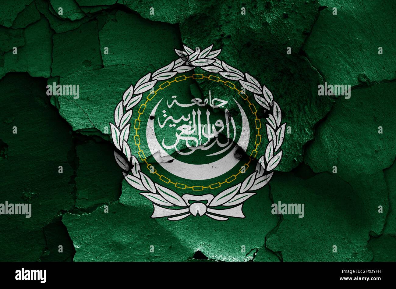flag of Arab League painted on cracked wall Stock Photo