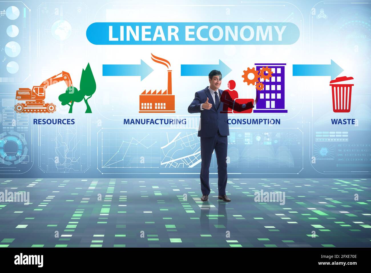 Concept of linear economy with the businessman Stock Photo - Alamy