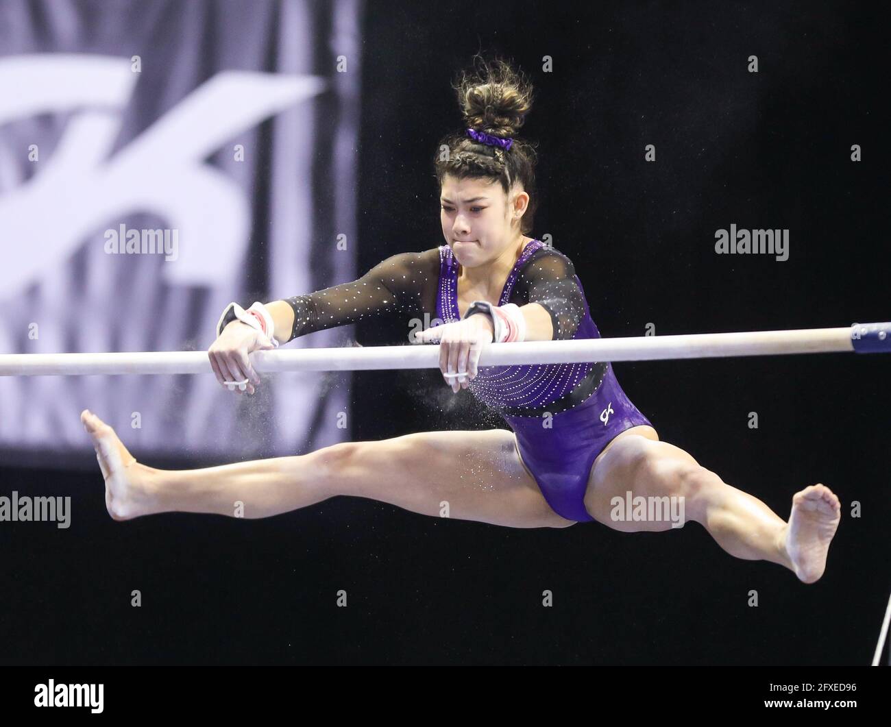 May 22, 2021: Kayla DiCello performs on the uneven bars during the 2021 GK U.S. Classic at the Indiana Convention Center in Indianapolis, IN. Kyle Okita/CSM Stock Photo