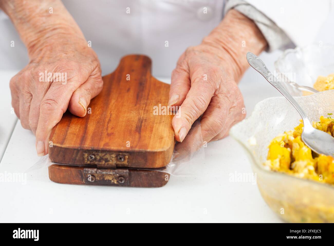 Preparation of a traditional dish from el Valle del Cauca in Colombia called empanada Stock Photo