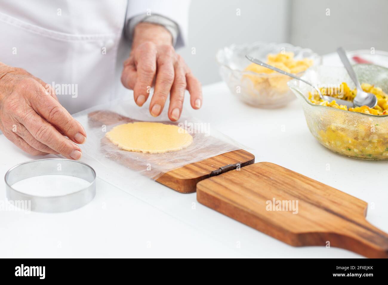 Preparation of a traditional dish from el Valle del Cauca in Colombia called empanada Stock Photo