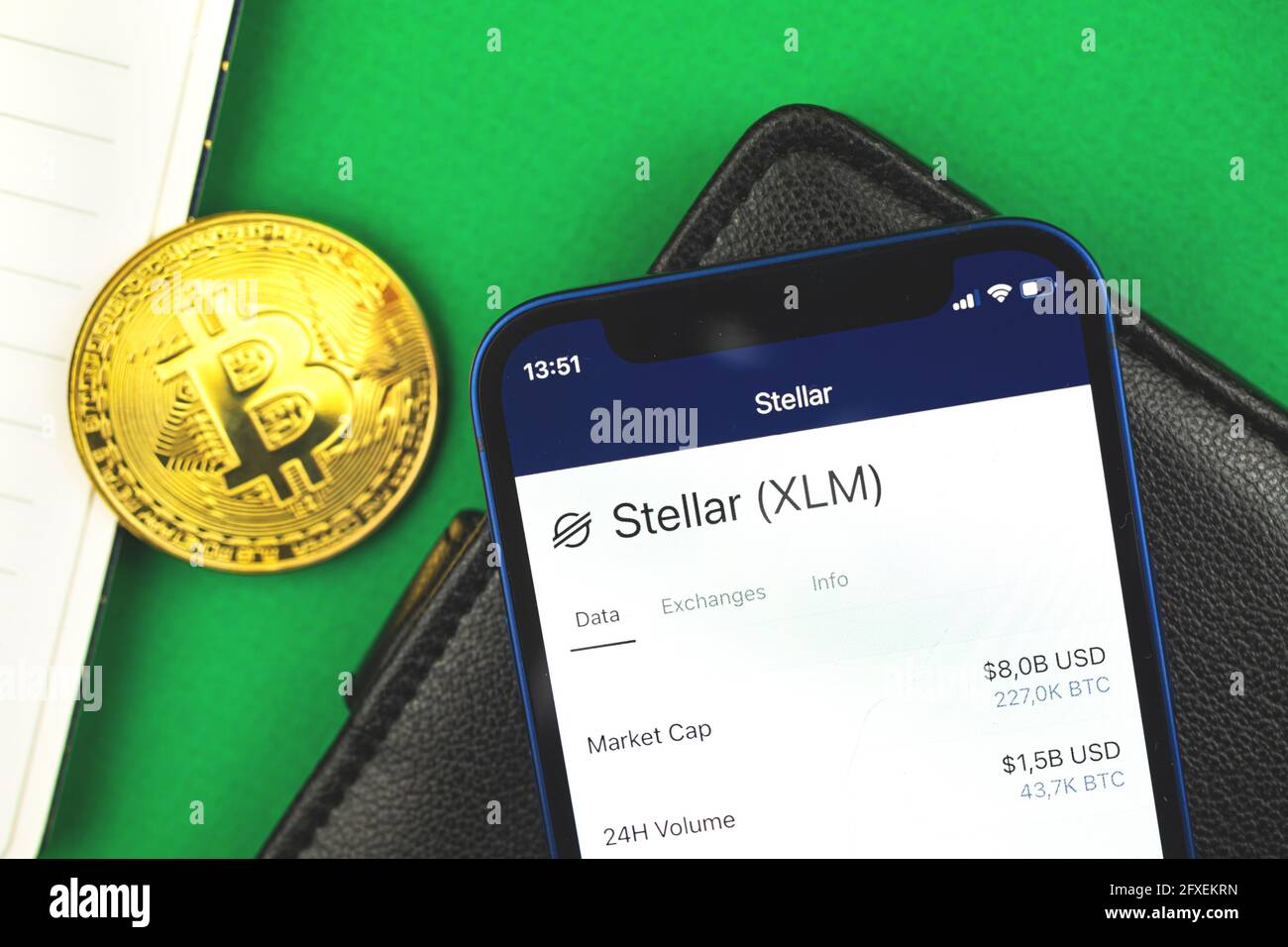 Buy Stellar XLM cryptocurrency, mobile phone app with button, concept of  online trade, investment and exchange with smartphone, business office desk  t Stock Photo - Alamy