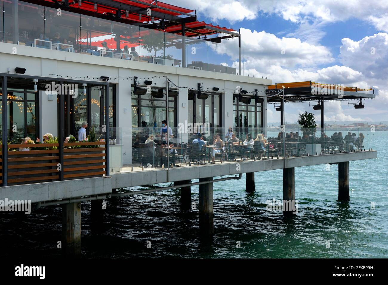 People enjoying lunch at the Brigantine waterfront seafood and Oyster