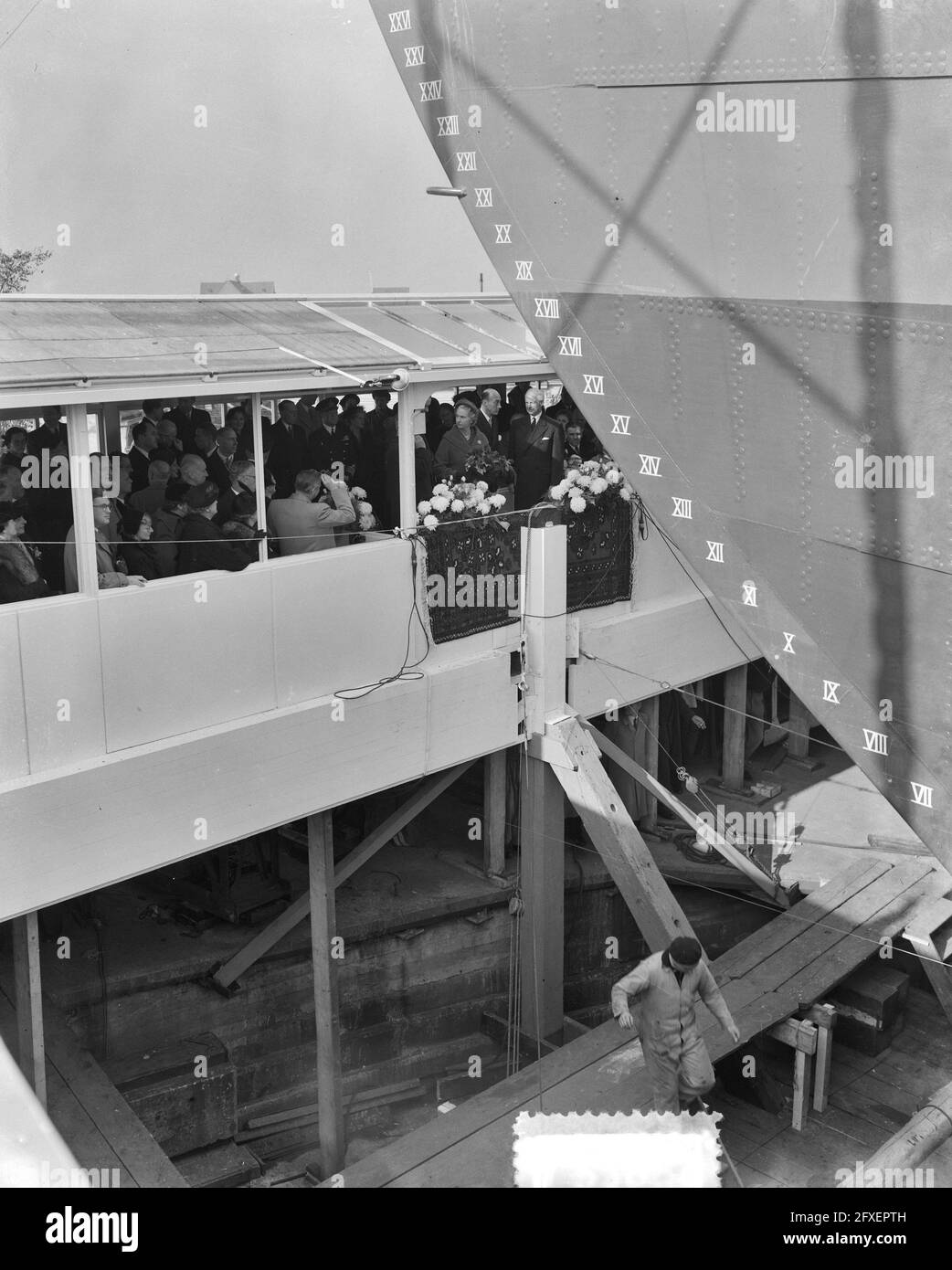 Launching Swedish ship Kungsholm. Princess Sybilla of Sweden christens