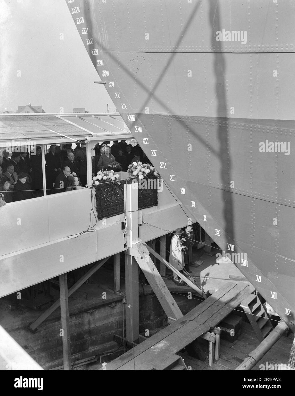 Launching Swedish ship Kungsholm. Princess Sybilla of Sweden christens