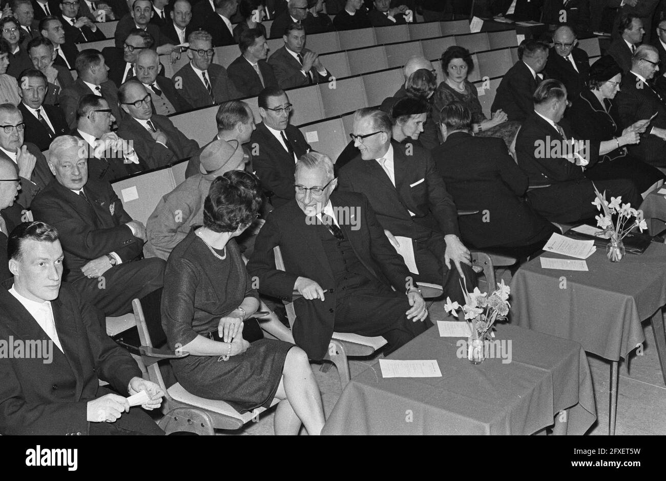 Tenth Overijssel Appeal of the KVP held in Hengelo Minister J. Cals with Mr. M. Klompe of Social Affairs, February 3, 1963, The Netherlands, 20th century press agency photo, news to remember, documentary, historic photography 1945-1990, visual stories, human history of the Twentieth Century, capturing moments in time Stock Photo