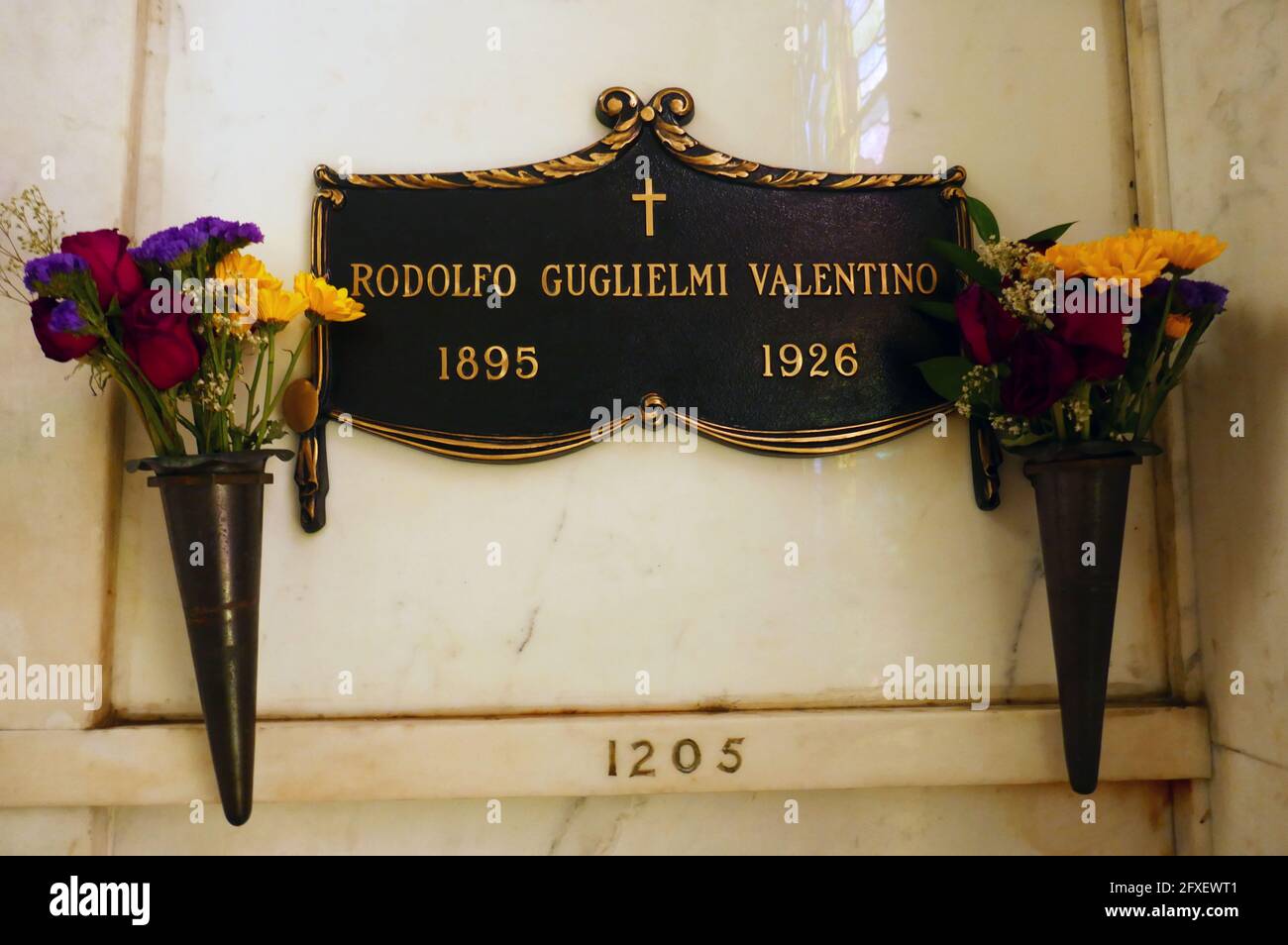 Los Angeles, California, USA 26th May 2021 A general view of atmosphere of  actor Rudolph Valentino's Grave and Black Roses in Cathedral Mausoleum at  Hollywood Forever Cemetery on May 26, 2021 in