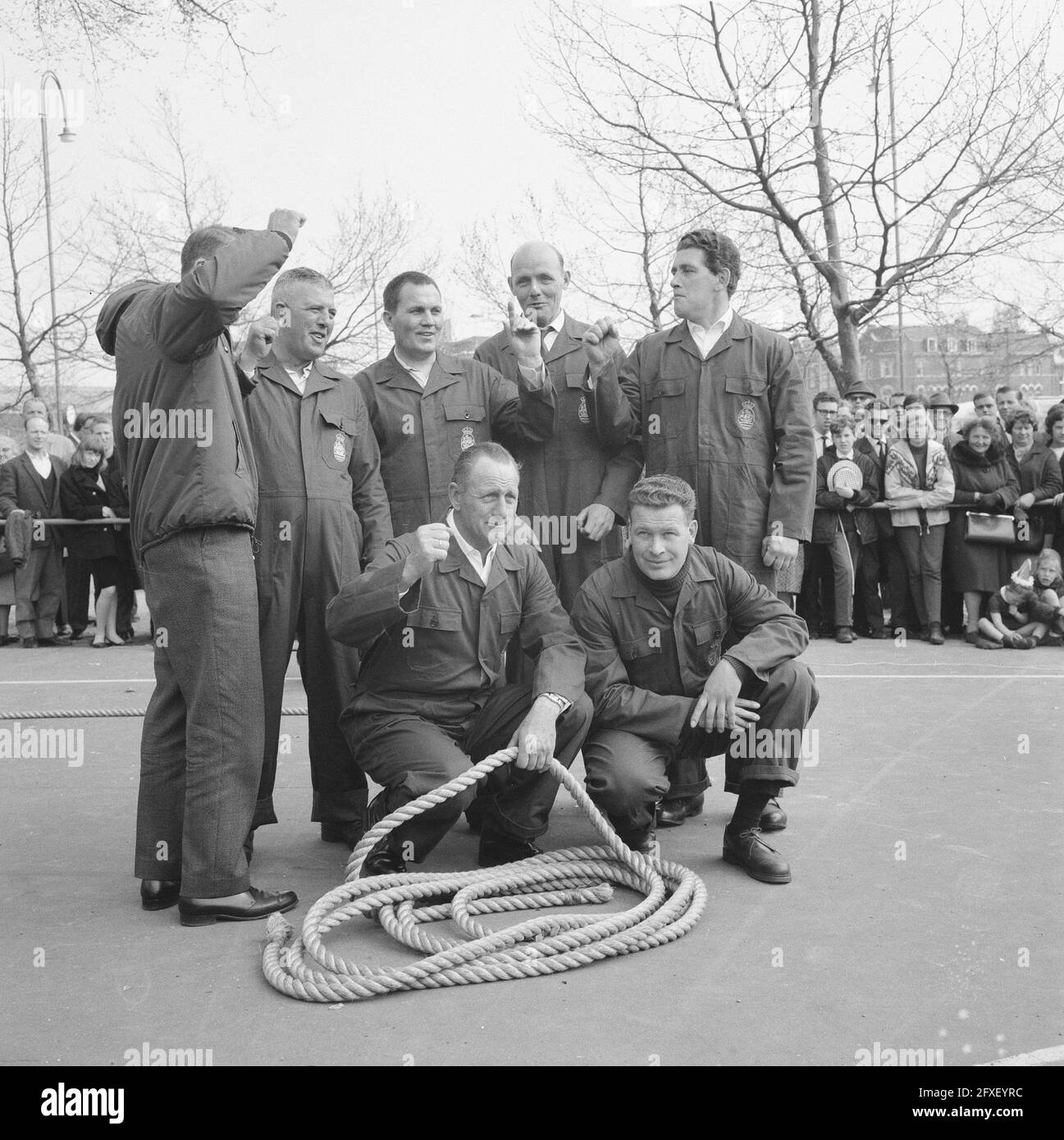 Rope pulling championships of the Netherlands, the KNSM crew, April 30, 1965, Rope pulling, championships, The Netherlands, 20th century press agency photo, news to remember, documentary, historic photography 1945-1990, visual stories, human history of the Twentieth Century, capturing moments in time Stock Photo