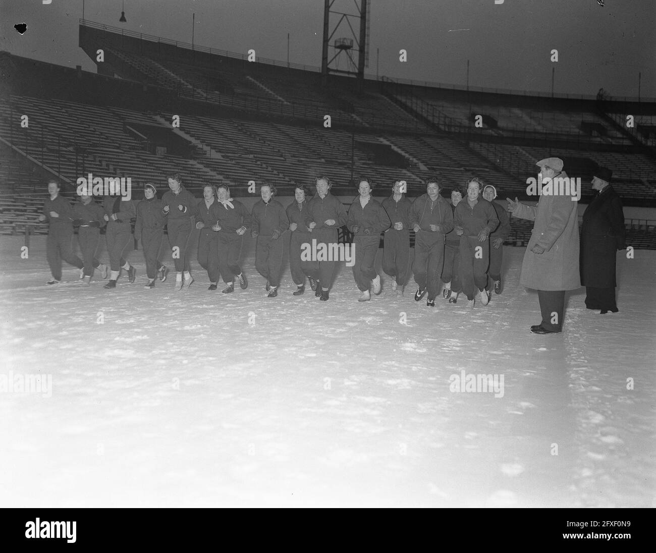 Training ladies Hockey team Amsterdam, February 23, 1956, field hockey teams, The Netherlands, 20th century press agency photo, news to remember, documentary, historic photography 1945-1990, visual stories, human history of the Twentieth Century, capturing moments in time Stock Photo