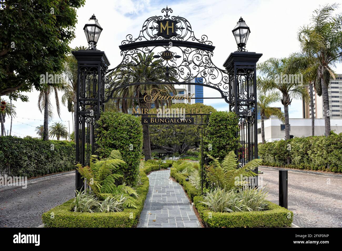 SANTA MONICA, CALIFORNIA - 25 MAY 2021: Fairmont Miramar Hotel and Bungalows is a historic five-star hotel located near the beach, not far from the Sa Stock Photo