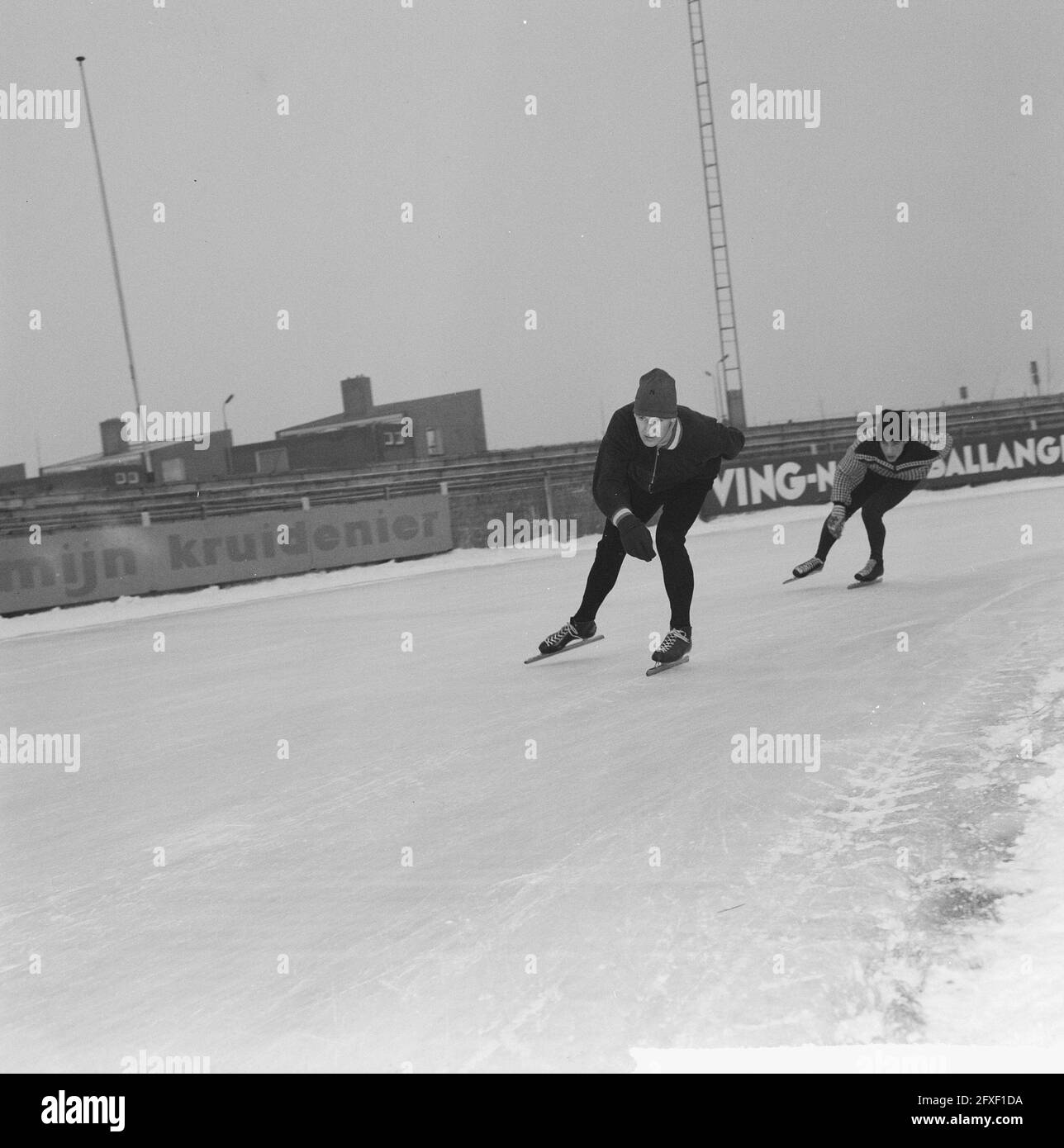 Training Dutch core team on Deventer artificial ice rink. Arie Zee, December 12, 1963, skating, sports, The Netherlands, 20th century press agency photo, news to remember, documentary, historic photography 1945-1990, visual stories, human history of the Twentieth Century, capturing moments in time Stock Photo