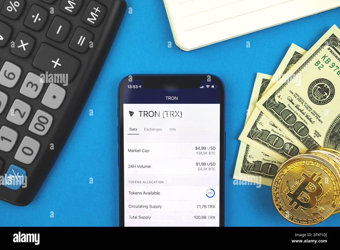 Golden coin Tron TRX, digital money, new cryptocurrency. Tron is a  promising cryptocurrency Stock Photo - Alamy