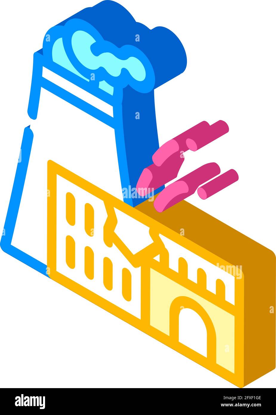 explosion at nuclear power plant disaster isometric icon vector ...