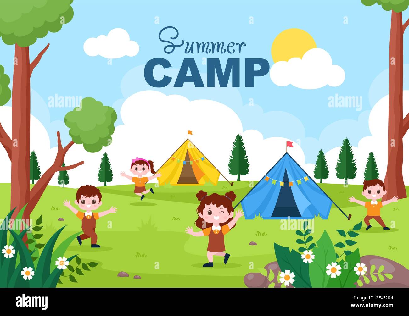 Happy Summer Camp in the Mountain for Expedition, Travel, Explore and  Outdoor Recreation. Landscape Background Illustration Stock Vector Image &  Art - Alamy