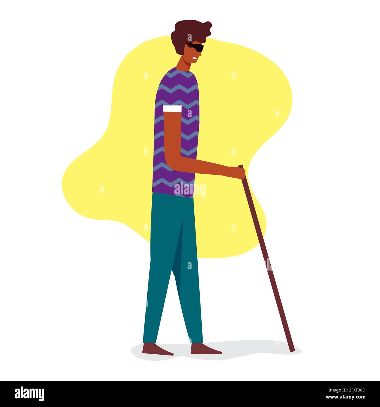 Blind Man Walking With Stick Vector Illustration In Flat Style Stock