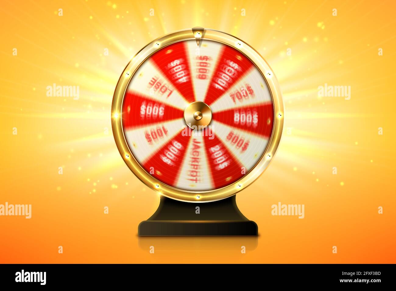 Fortune wheel spin, casino lucky roulette game of chance with money prizes, lose and jackpot win sectors. Gambling lottery or raffle online entertainment, amusement, Realistic 3d vector illustration Stock Vector