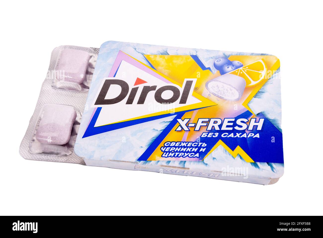 Tyumen, Russia-May 25, 2021: Dirol X Fresh blueberry and citrus ...