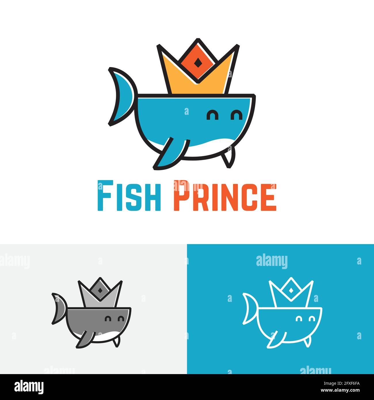 Cute Little Crown Fish Water Animal Logo Symbol Stock Vector
