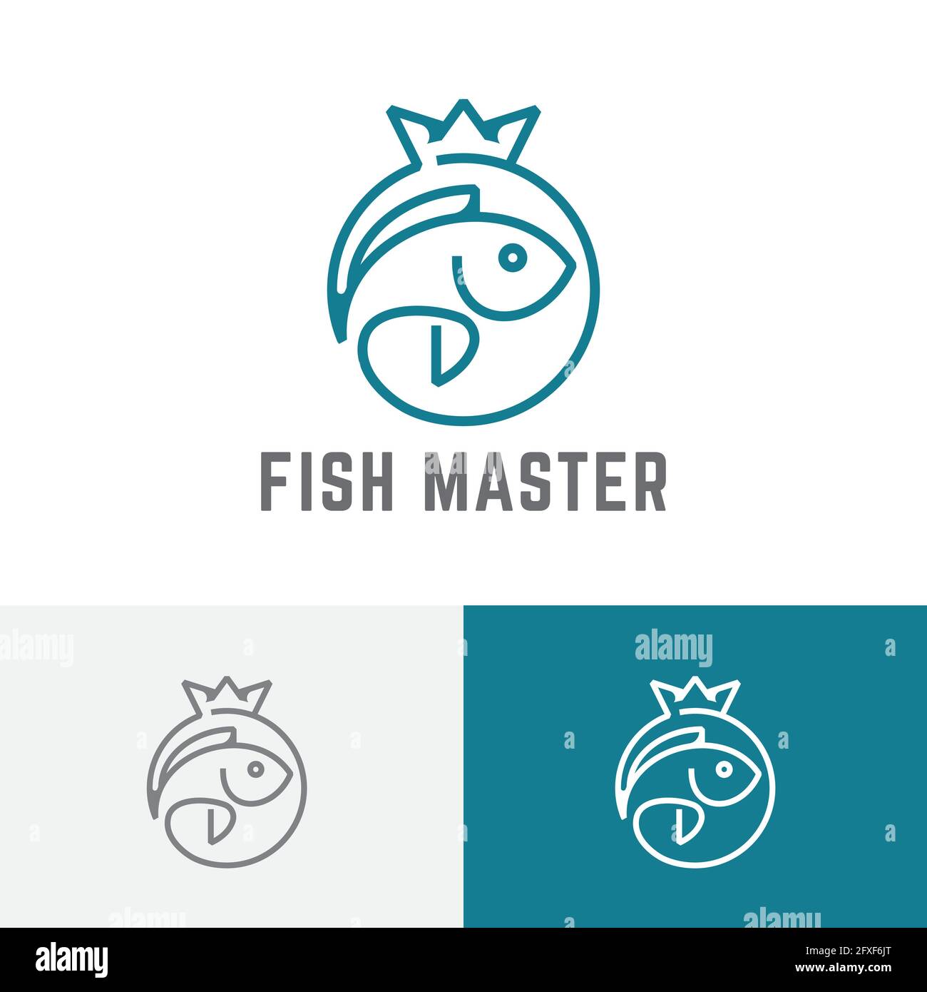 Top Fishing King Master Circle Crown Logo Stock Vector