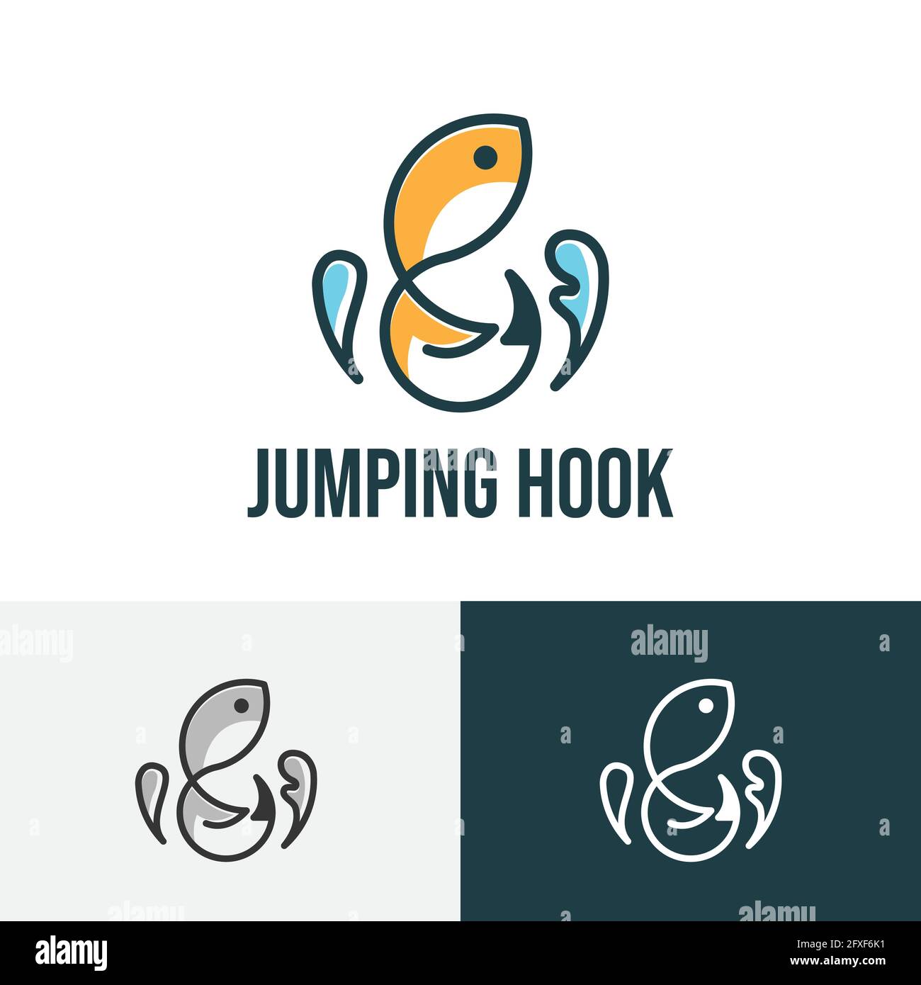 Jumping Hook Fishing Gear Club Equipment Logo Stock Vector