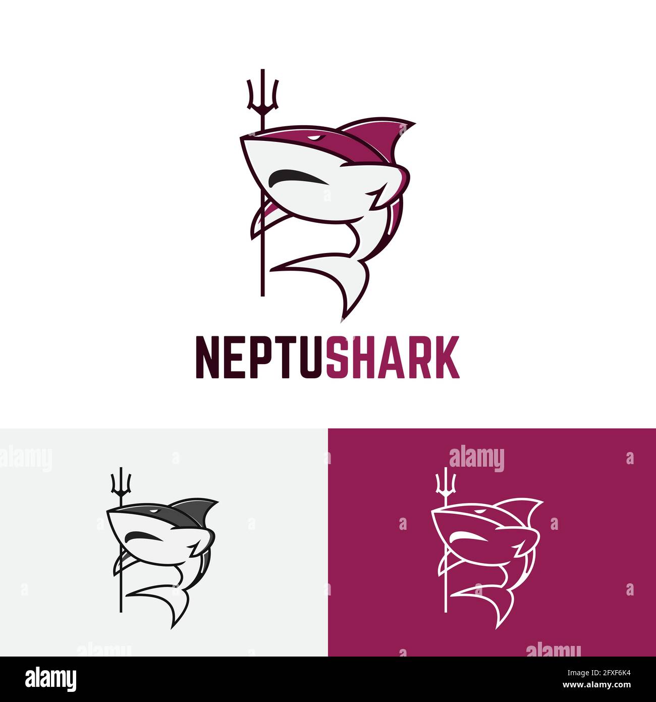 Strong Neptune Shark Fish Sea King Trident Logo Stock Vector