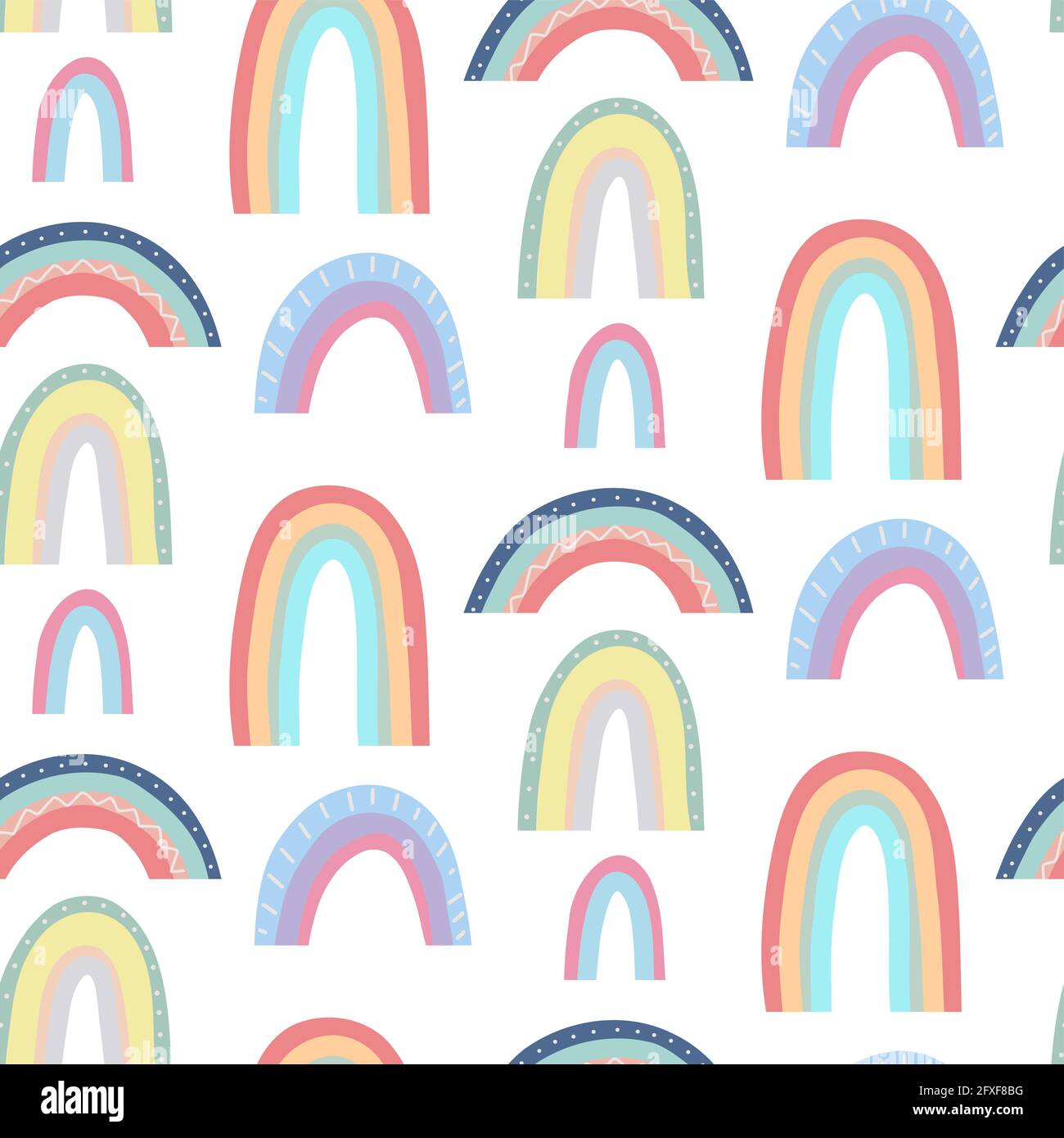 Cute childish pattern with different rainbows on a white background ...