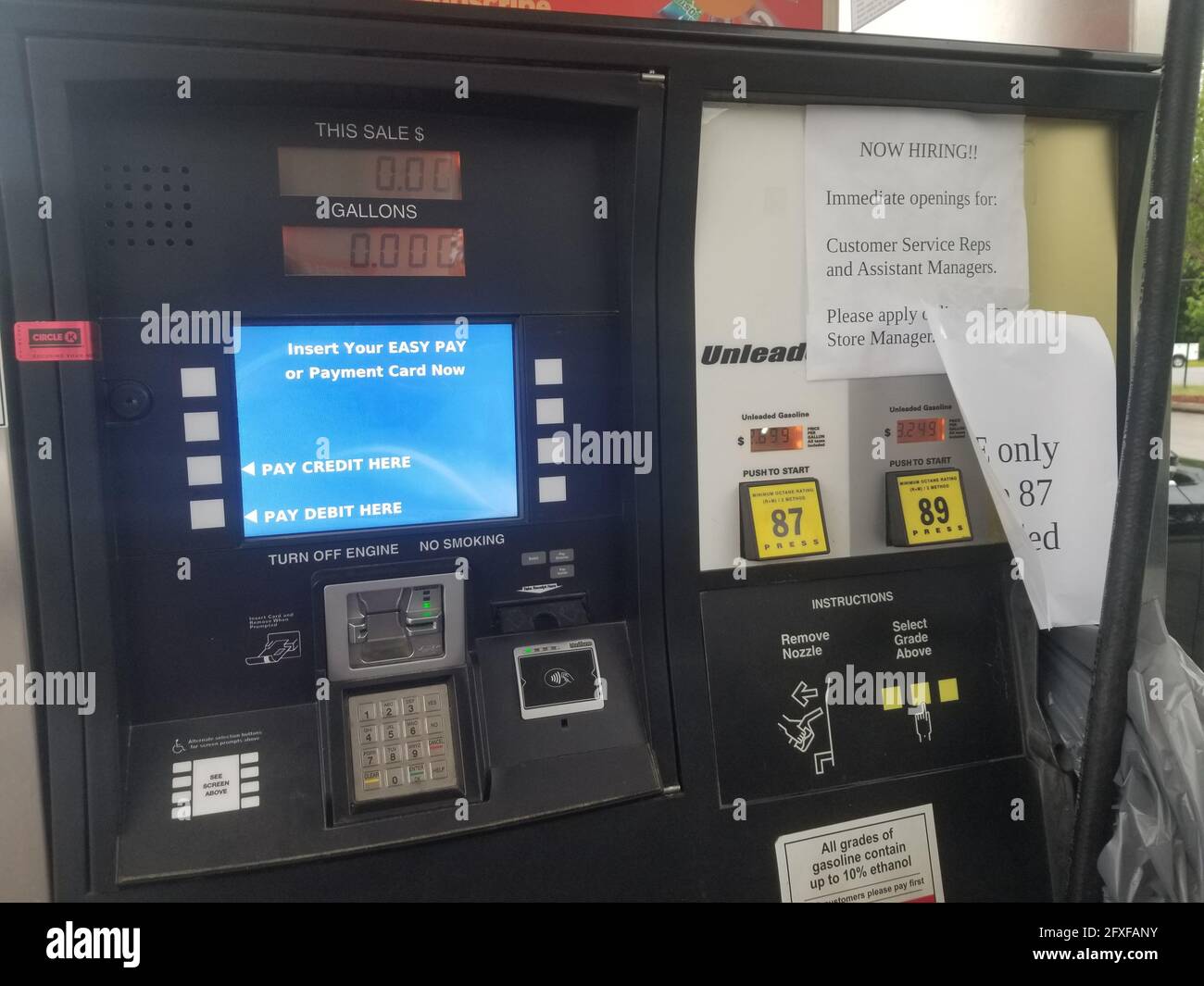 CONCORD, NC, UNITED STATES - May 13, 2021: Circle K Gas Station during the Gas Shortage of 2021. Gas Pump shows inflated prices. Stock Photo