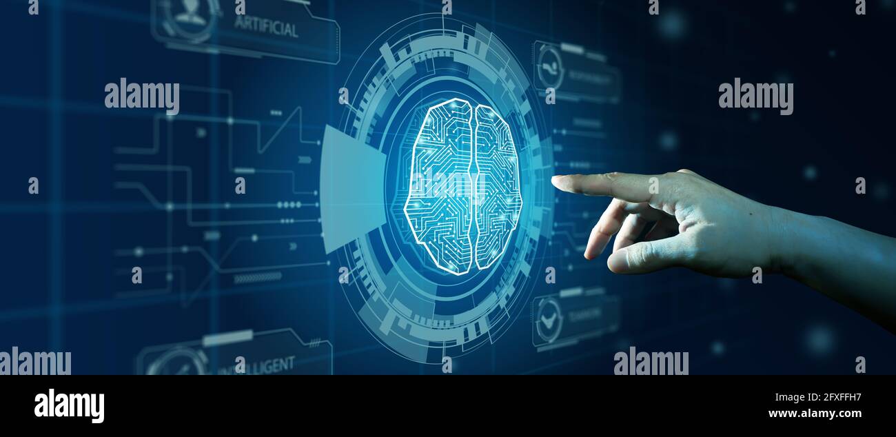 Artificial intelligence, Ai Concept. Businessman using Automation technology and Machine learning in business internet technology. Stock Photo