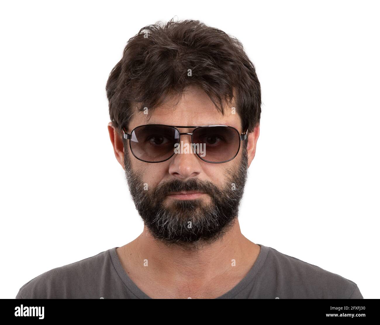 portrait of ordinary forty 40 years old bearded man with sunglasses