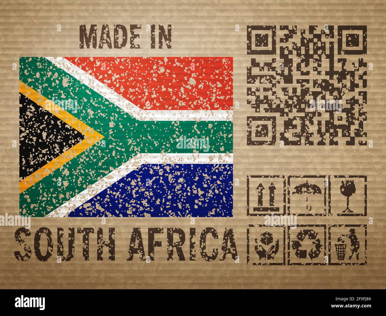 Cardboard made in South Africa, textured background. Vector illustration. Stock Vector