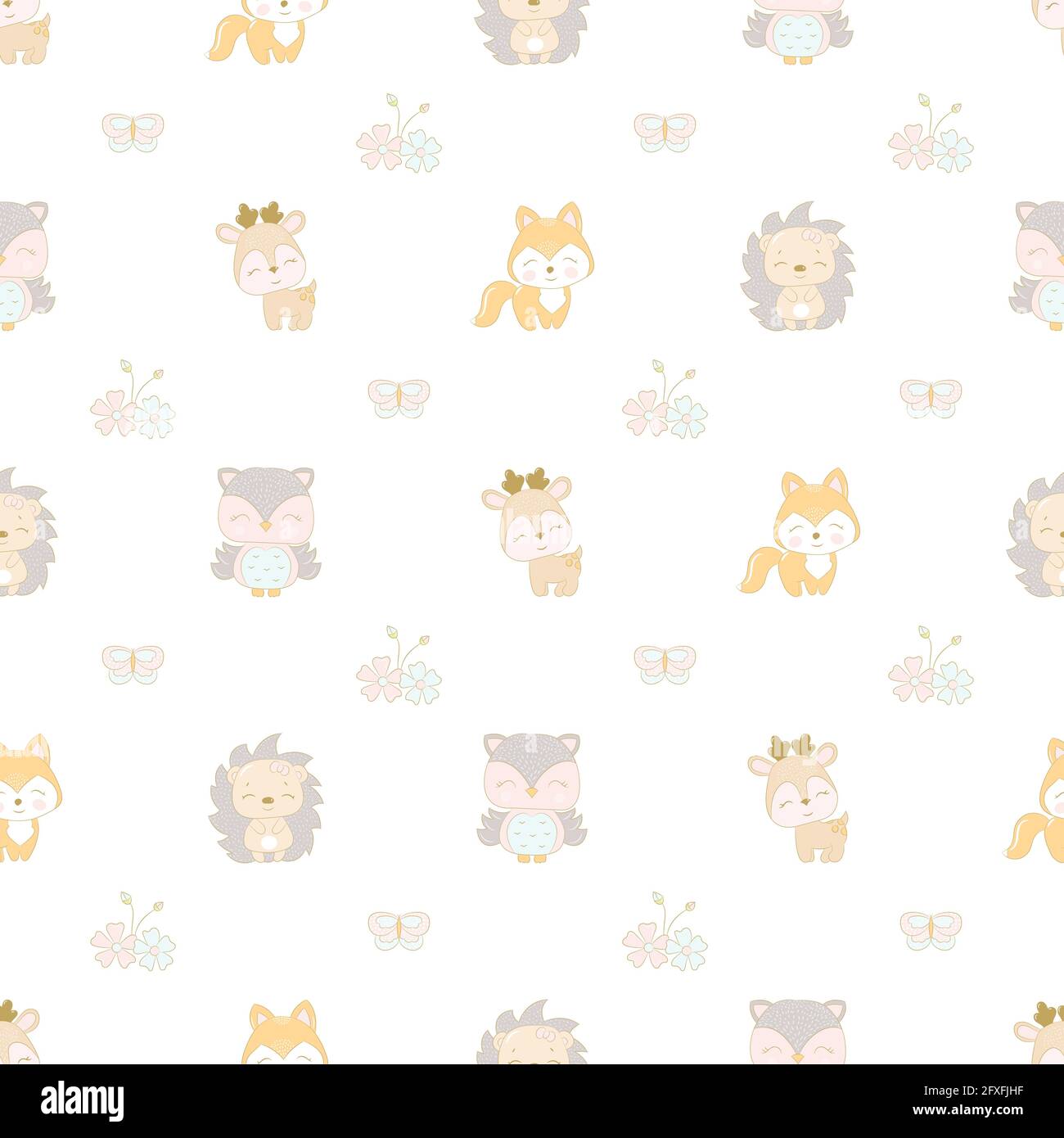Seamless baby pattern with cute animals and flower. Vector illustration ...