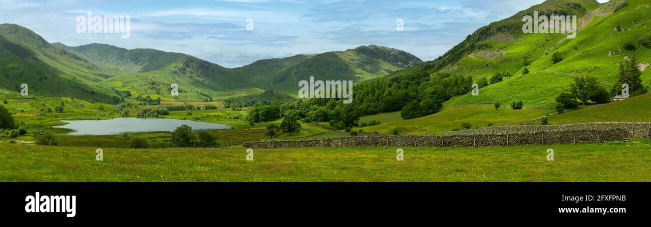 Little Langdale Panorama, Lake District, Cumbria, England Stock Photo