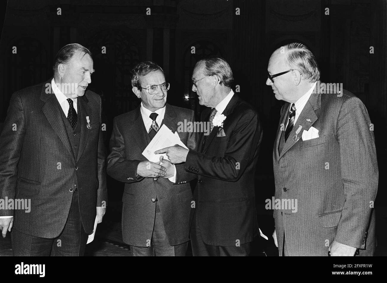 Presentation Silver Carnations by Prince Bernhard in Palace on the Dam, Prince Bernhard and laureates and others, June 27, 1980, Presentations, honors, princes, The Netherlands, 20th century press agency photo, news to remember, documentary, historic photography 1945-1990, visual stories, human history of the Twentieth Century, capturing moments in time Stock Photo