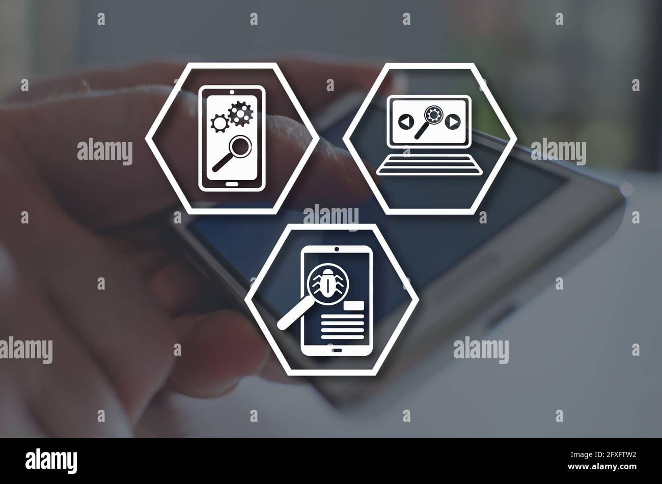 Software testing concept illustrated by a picture on background Stock Photo