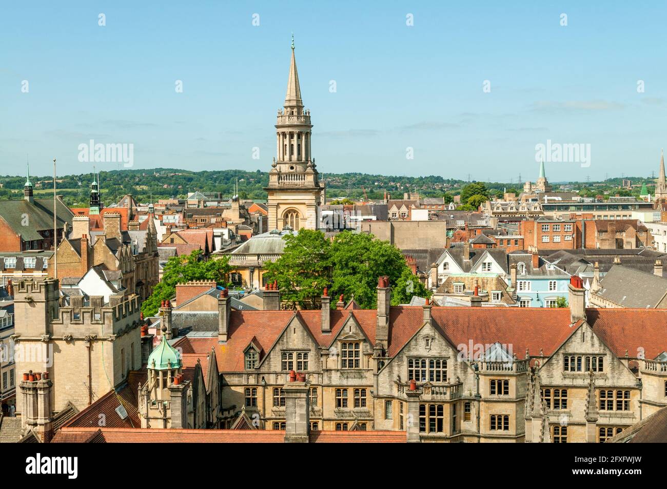 Skyline of Oxford from St Mary's Tower, Oxford, Oxfordshire, England Stock Photo