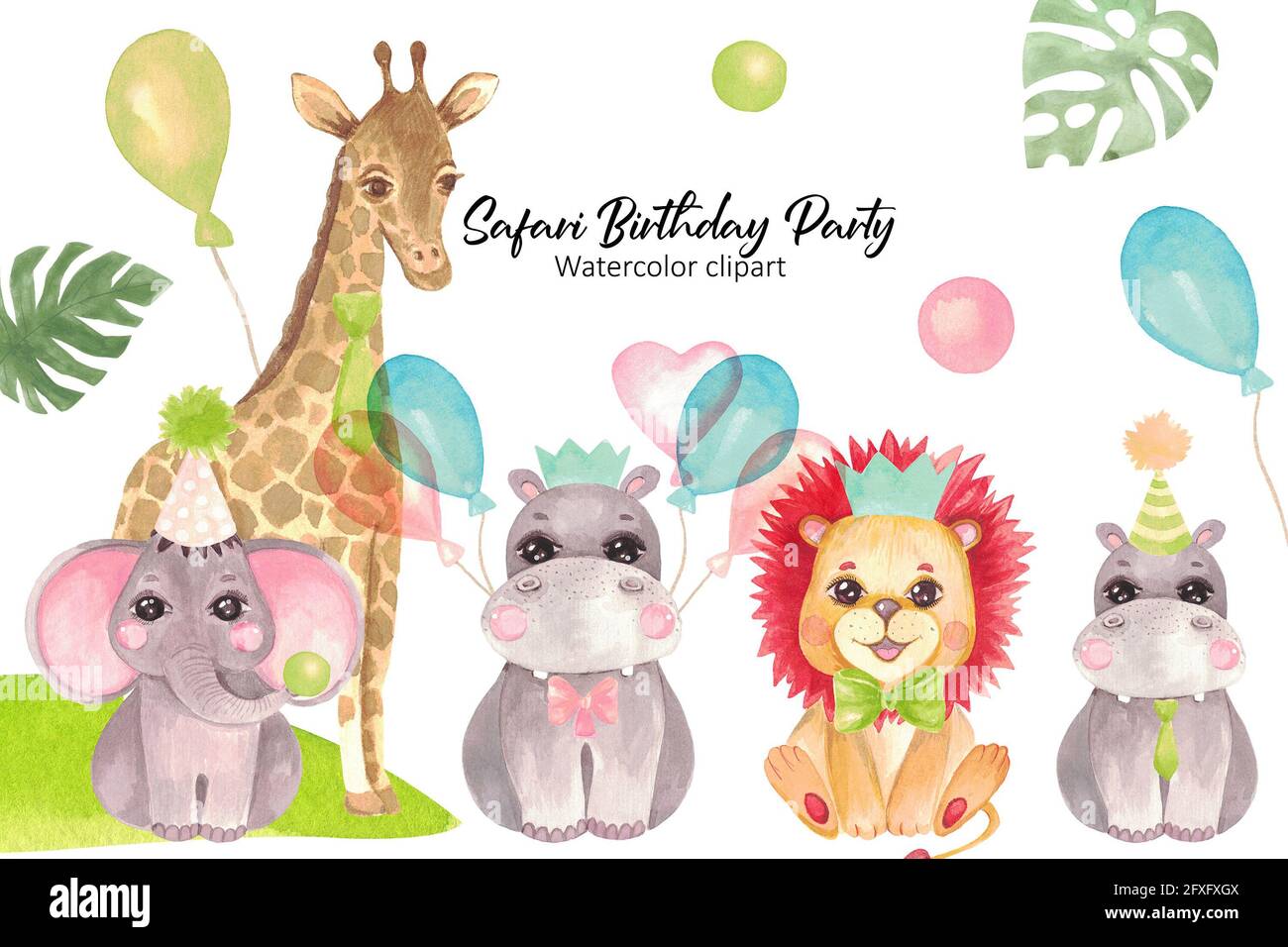 Birthday party Safari animals clipart Banner baby animals african friends  Stock Photo - Alamy