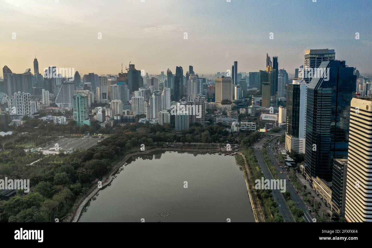 Aerial view of Bangkok Asoke, Khlong Toey during covid lockdown, Thailand Stock Photo