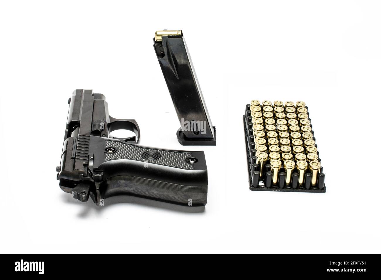 pistol, magazine,bullets set isolated on white Stock Photo Alamy