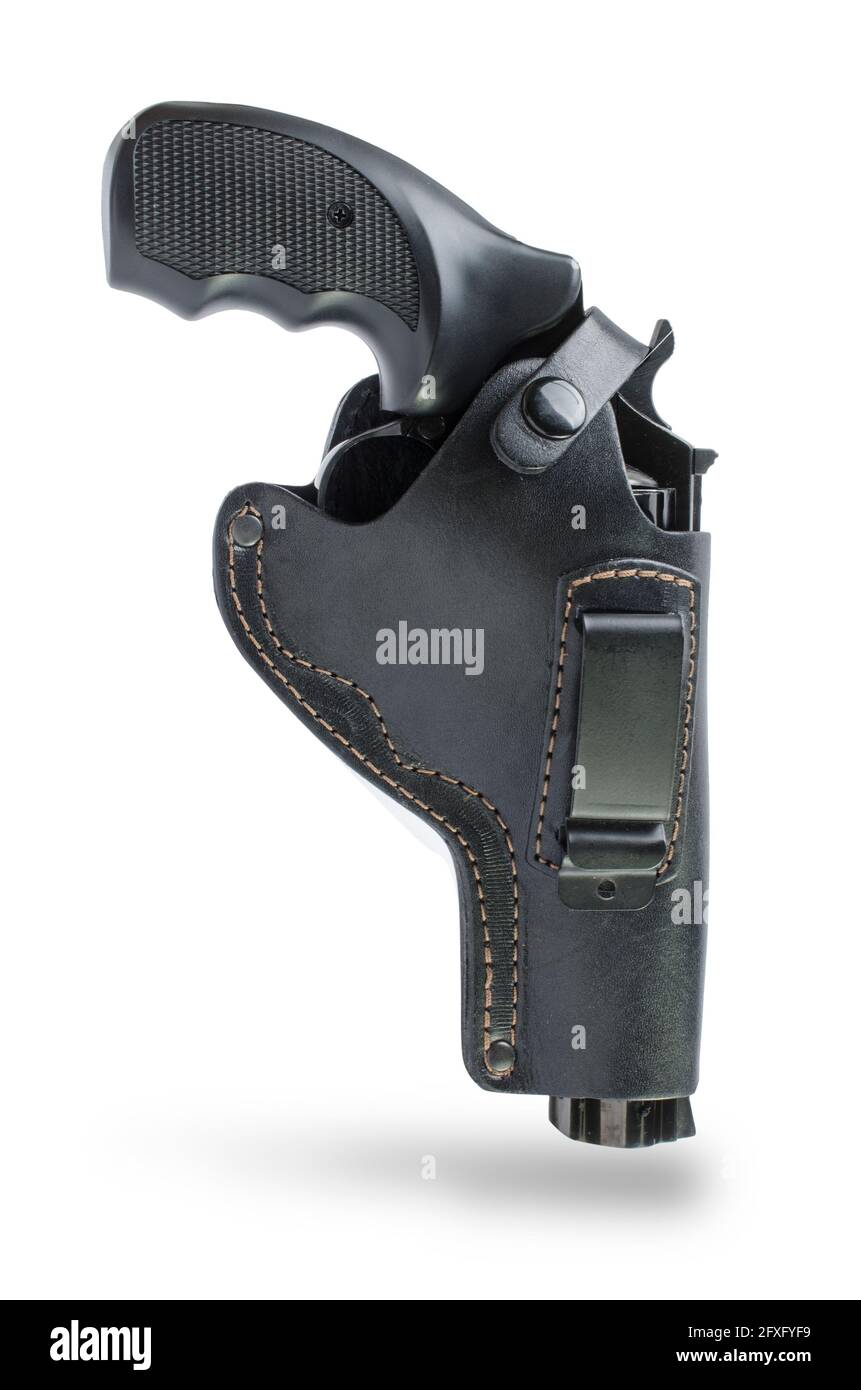 revolver in a leather black holster isolated Stock Photo - Alamy