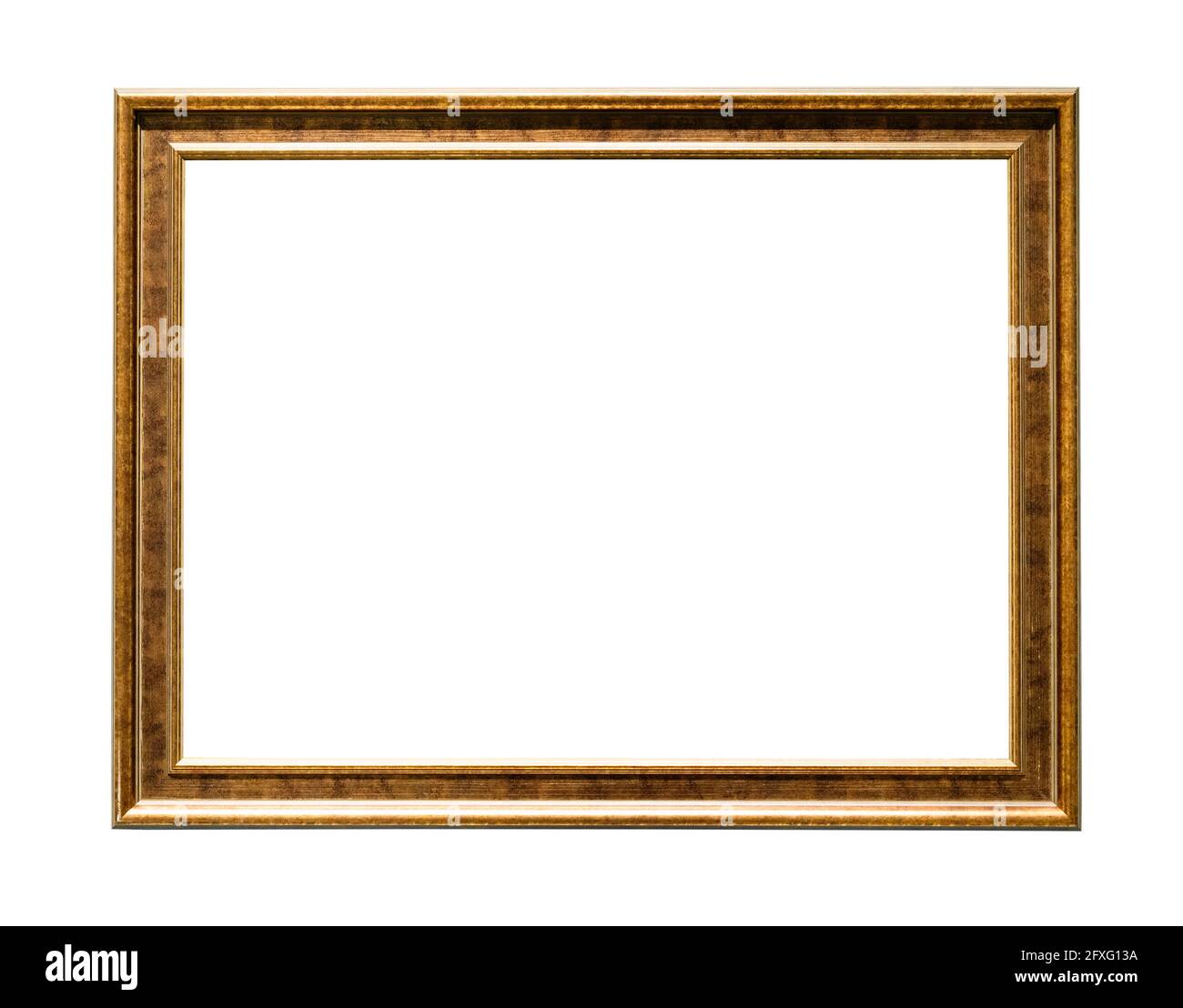 narrow flat wooden picture frame with blank canvas cutout on white background Stock Photo - Alamy