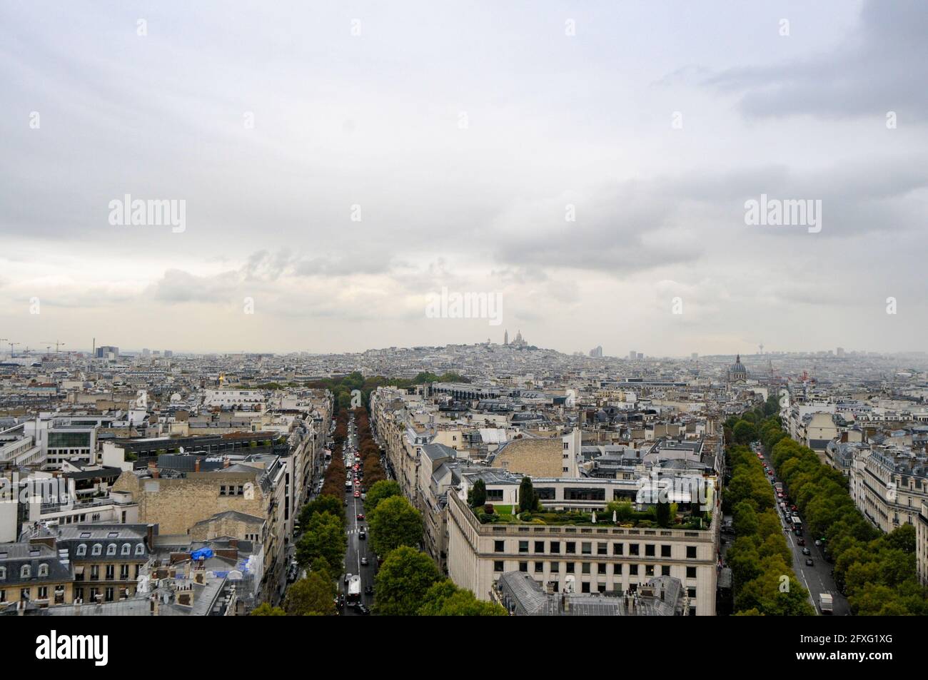 Paris, France, September 30, 2017: View from the Arc de Triomphe of the Paris skyline to the boulevards that Baron Haussmann had built in the mid-19th Stock Photo