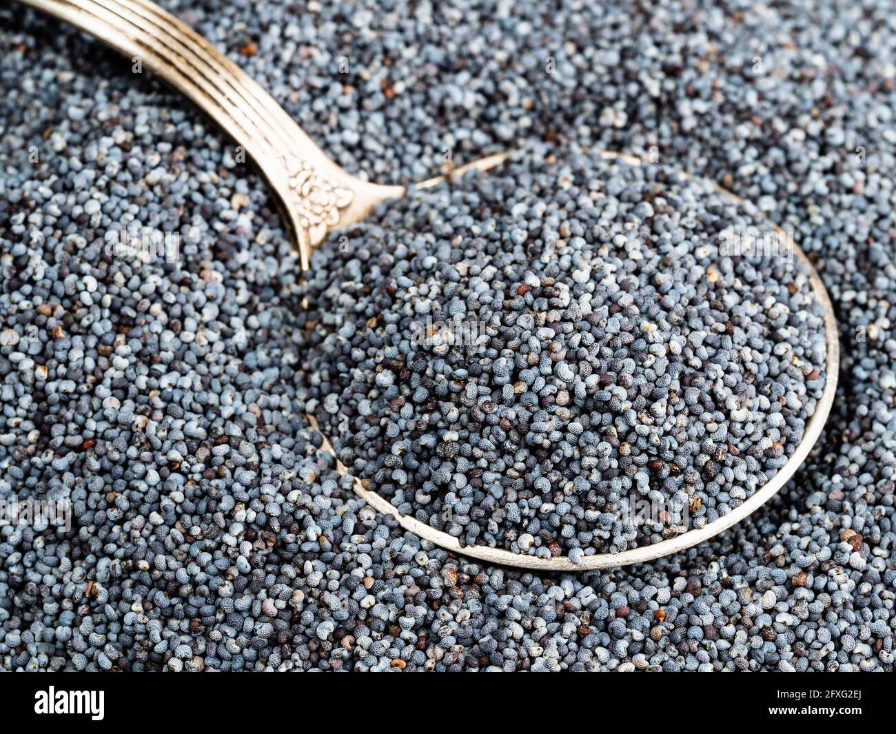silver tablespoon in poppy seeds close up Stock Photo
