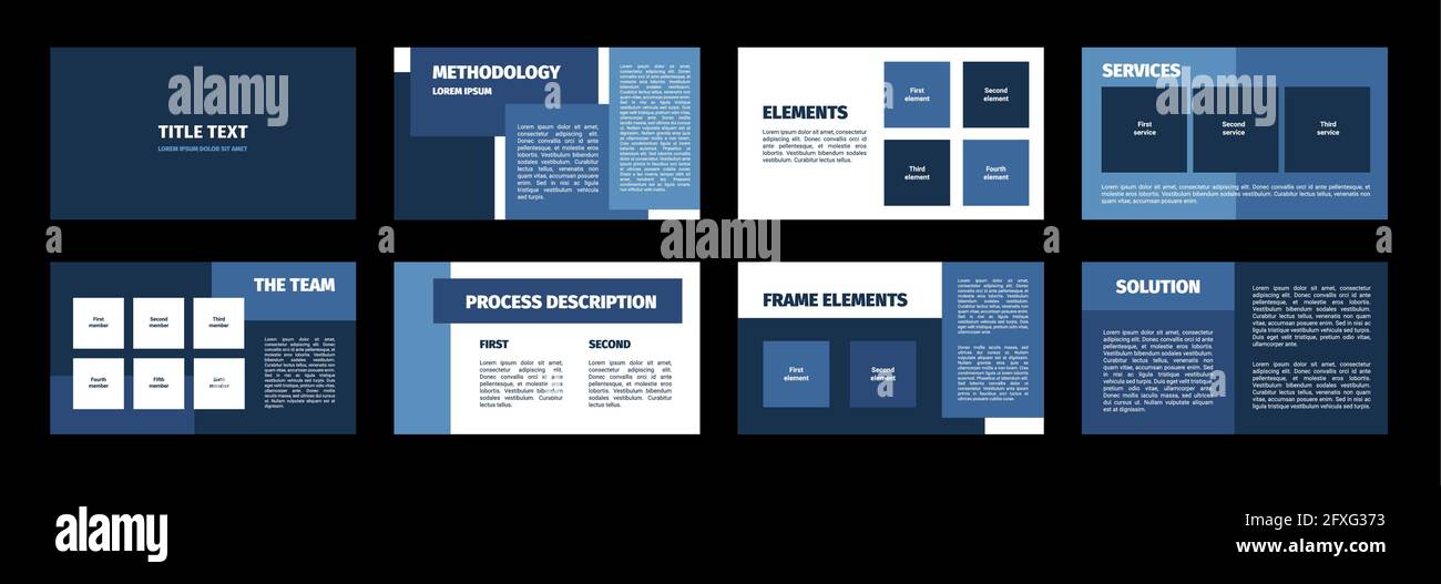Presentation template. Blue rectangles flat design, white background. 8 ...