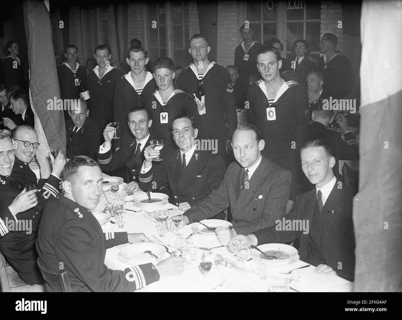 Forty-year anniversary Submarine Service. Dinner officers reunites. Overview, June 18, 1947, anniversaries, meals, Navy, The Netherlands, 20th century press agency photo, news to remember, documentary, historic photography 1945-1990, visual stories, human history of the Twentieth Century, capturing moments in time Stock Photo