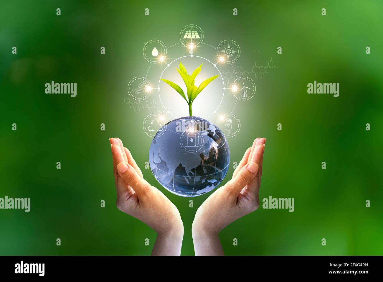 3D illustration Renewable energy concept Earth Day or environmental ...