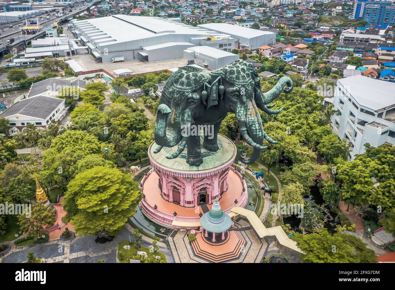 Aerial view of Erawan 3 headed elephant statue in Bangkok, Thailand Stock Photo