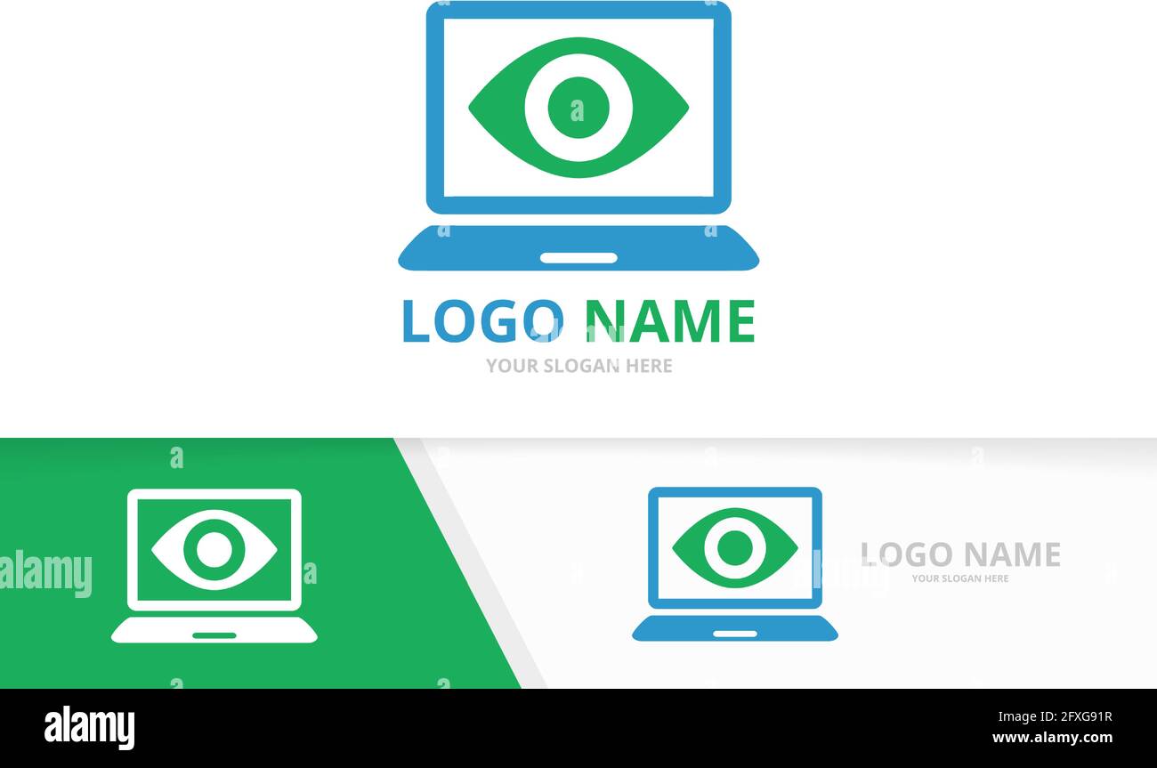 Vector eye and notebook logo combination. Unique computer logotype design template. Stock Vector