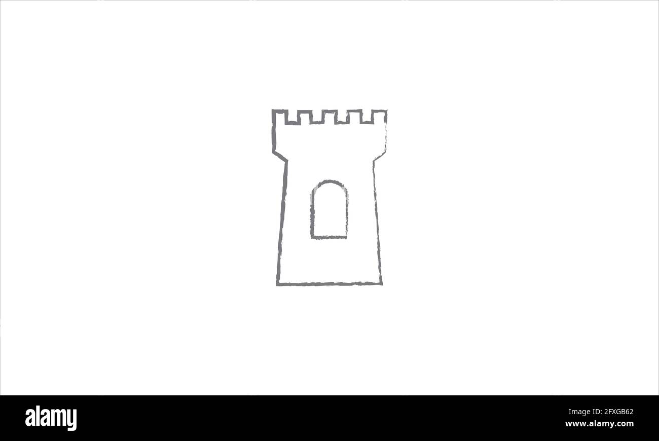 Castle tower hand drawn  with outline icon logo vector illustration Stock Vector