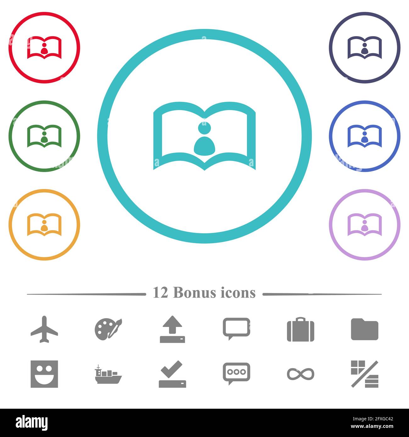User guide flat color icons in circle shape outlines. 12 bonus icons ...