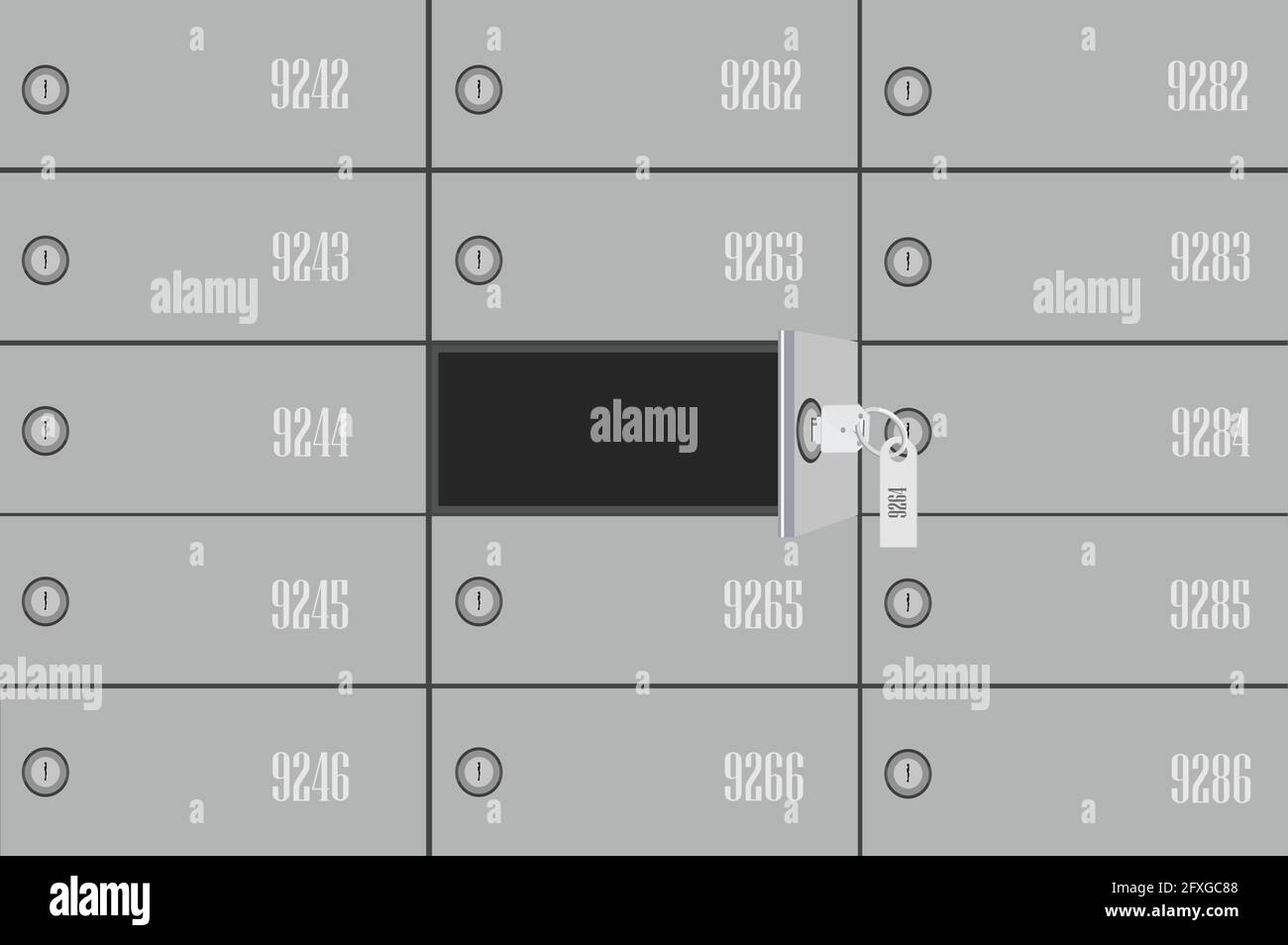 Vector illustration bank deposit boxes with one opened security box and
